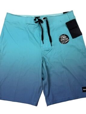 Hurley Boys mint candy Aqua Blue Ombre Stretch swim Boardshorts 12/26 8”inseam